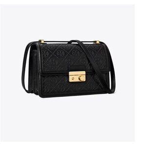 TORY BURCH T monogram leather convertible crossbody bag -BLACK (Has scratch)